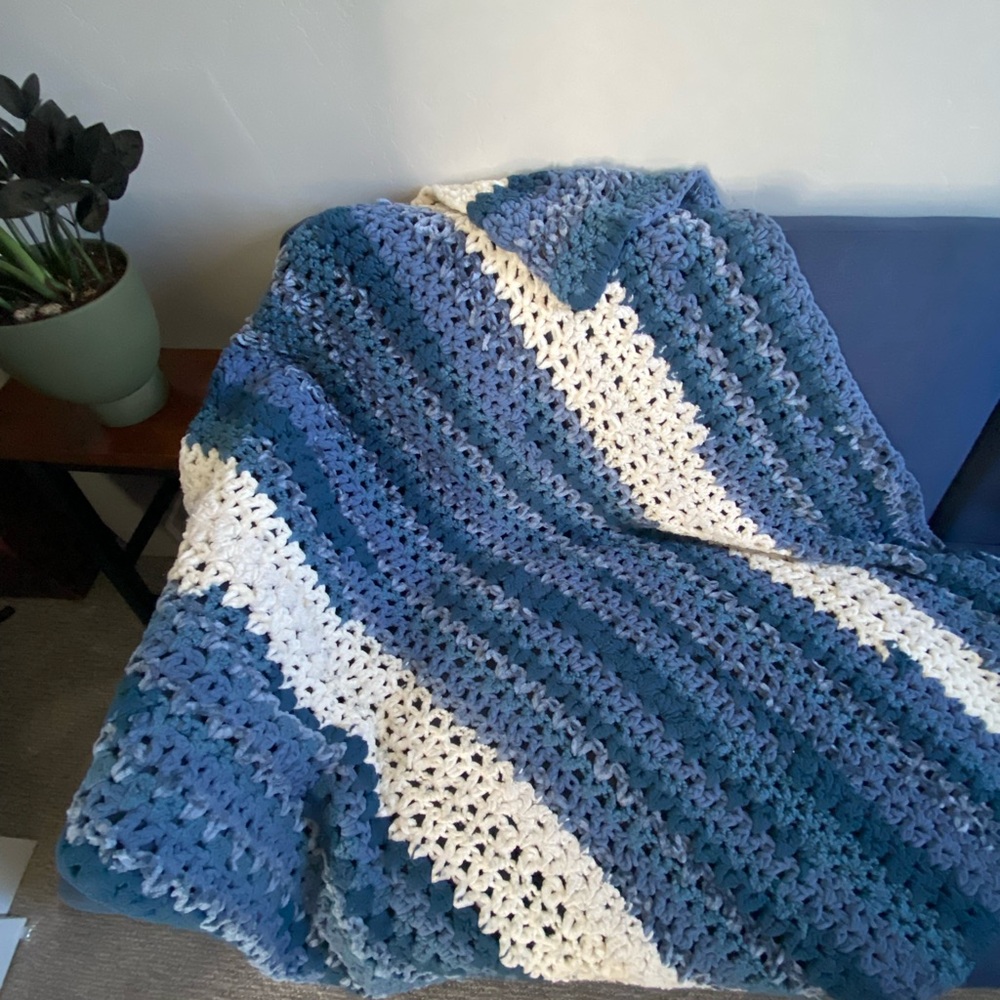 Cozy Blue and White Crochet throw